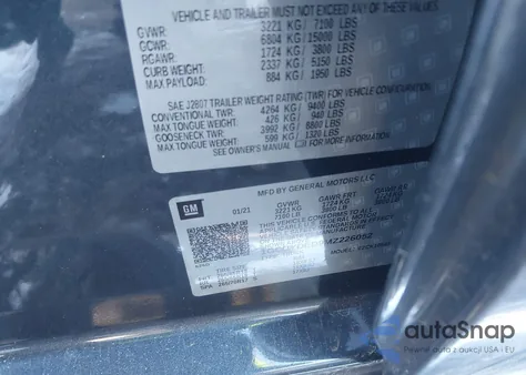 2021 Chevrolet Silverado 1500 4Wd Short Bed Lt z USA, uszkodzony, nr VIN 1GCUYDED9MZ226052